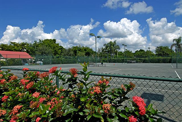 View of tennis courts
