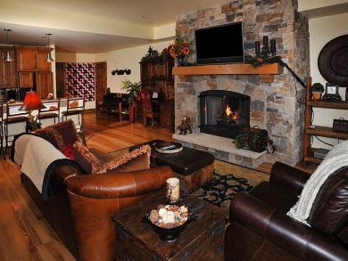 Vail Living room with log fire Vail Living room with log fire